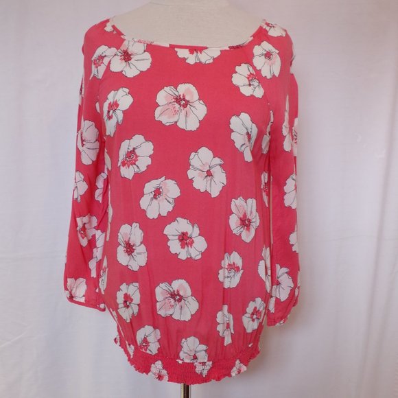 Old Navy Pink Floral Pull On Relaxed Fit Boho Blouse- Sz. Sm - Picture 2 of 4